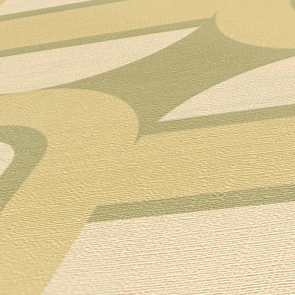             Vliesbehang in retrostijl met patroon van ovalen en balken - groen, crème
        