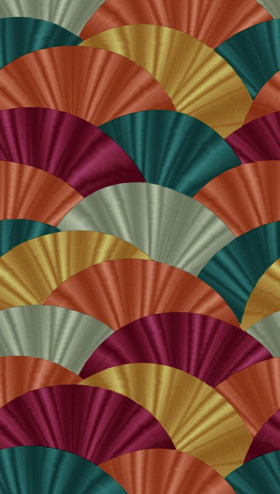             Colourful non-woven wallpaper with large fan pattern - multicoloured, red, turquoise
        