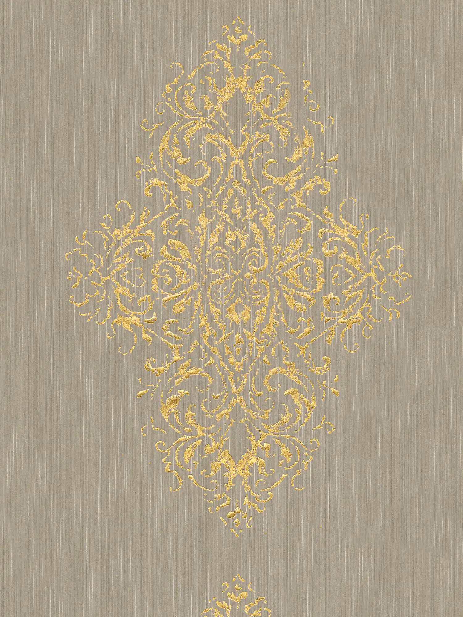 Ornament wallpaper with metallic effect in used look - beige, gold
