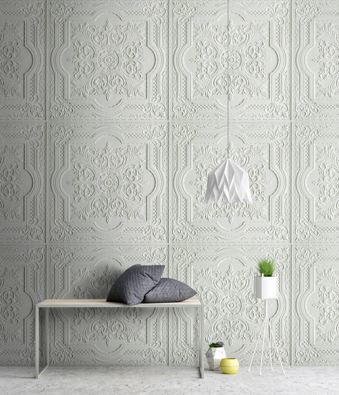             Photo wallpaper ceiling with print pattern - grey
        