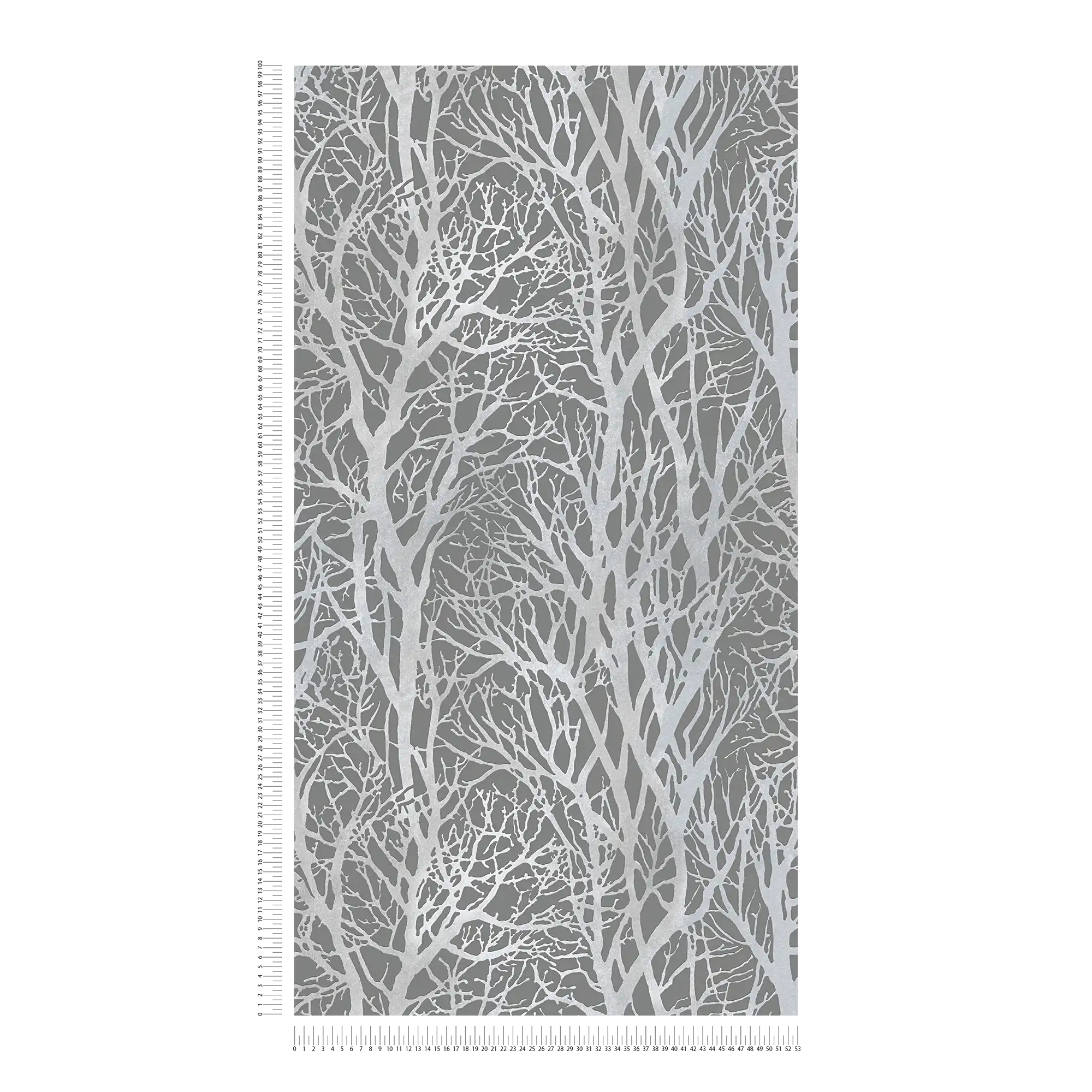             Anthracite wallpaper with branch motif & metallic effect - silver, grey
        