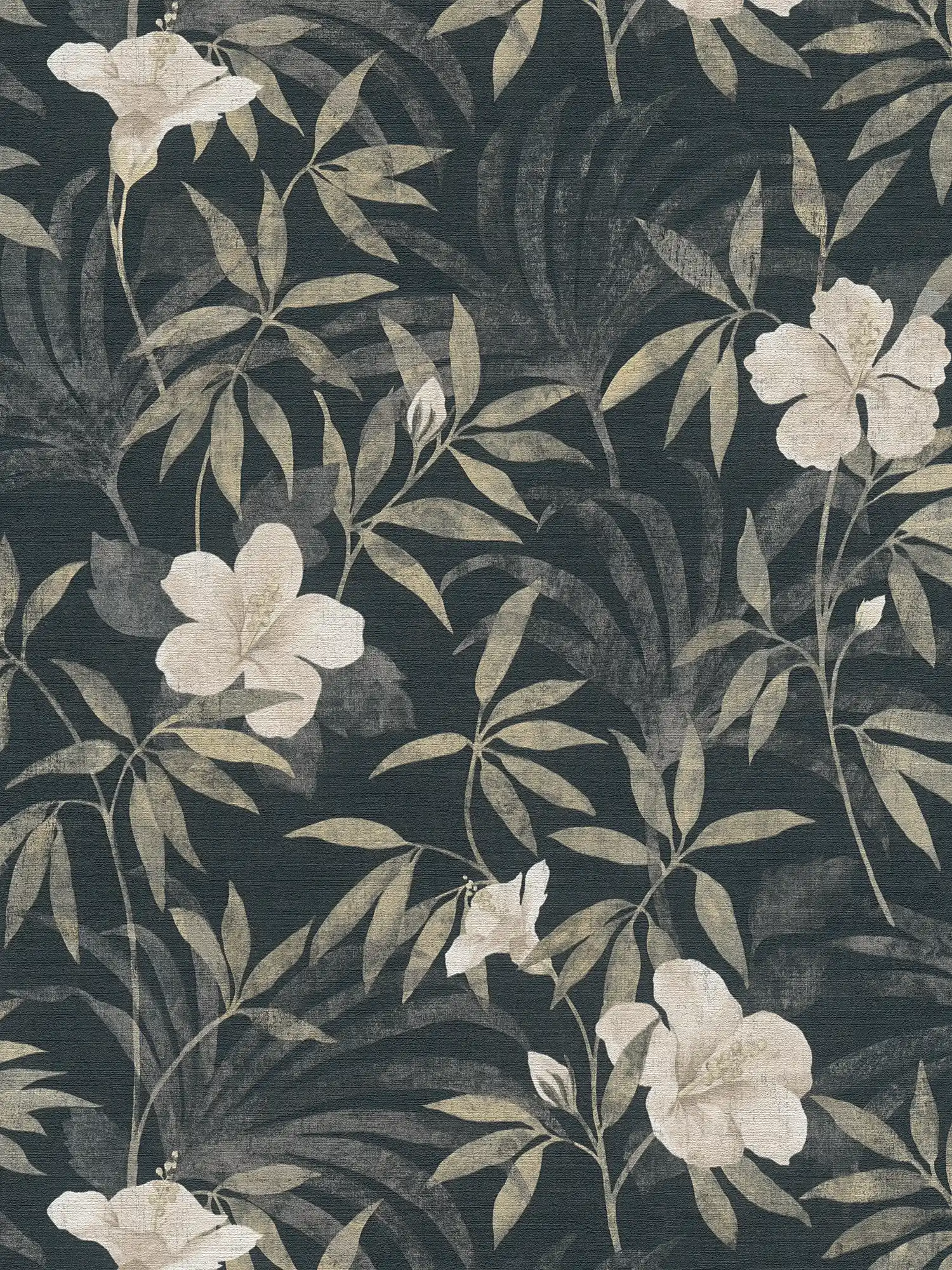 Papier peint jungle motif rétro avec design tropical - marron, gris, noir
