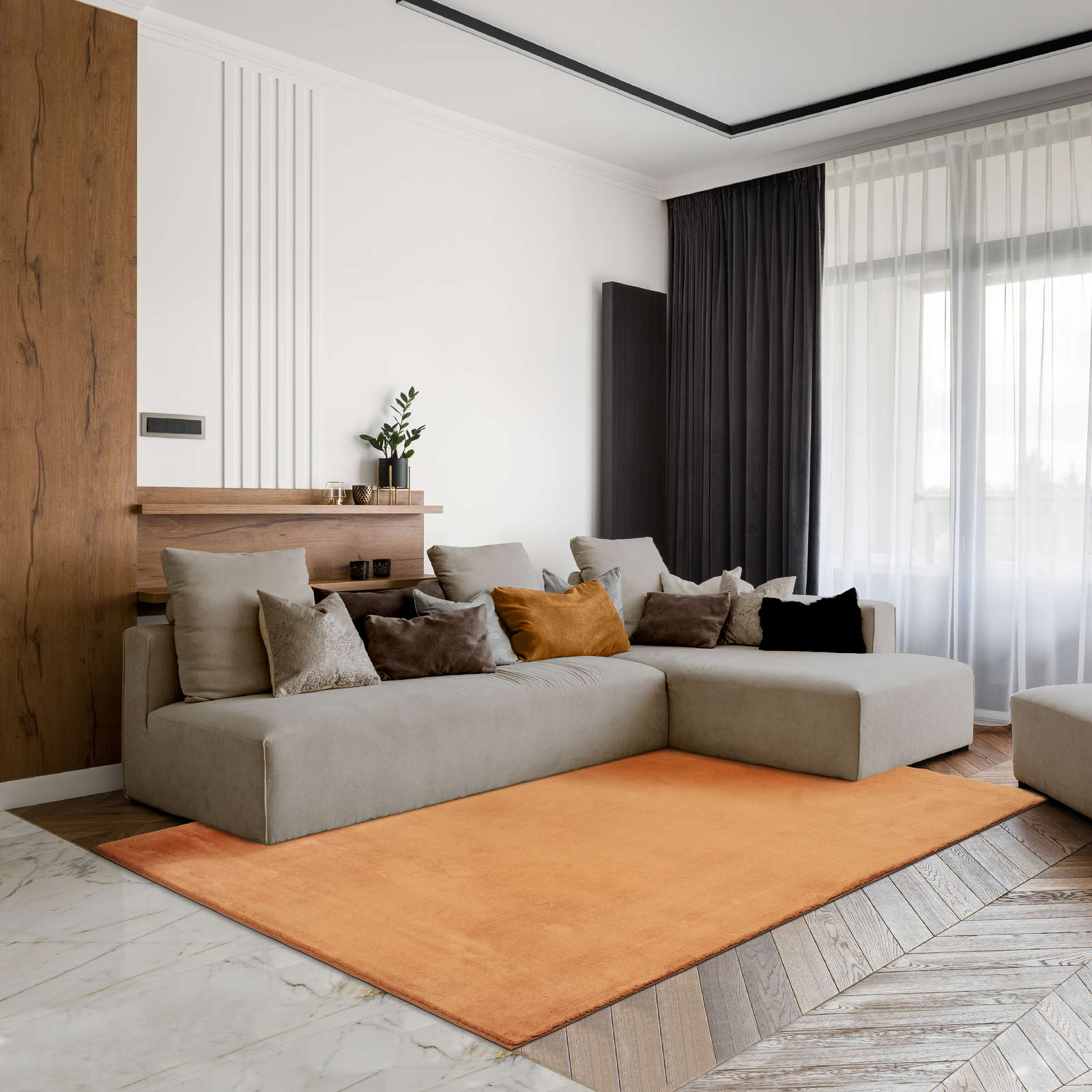             Modern deep pile carpet in terra - 290 x 200 cm
        