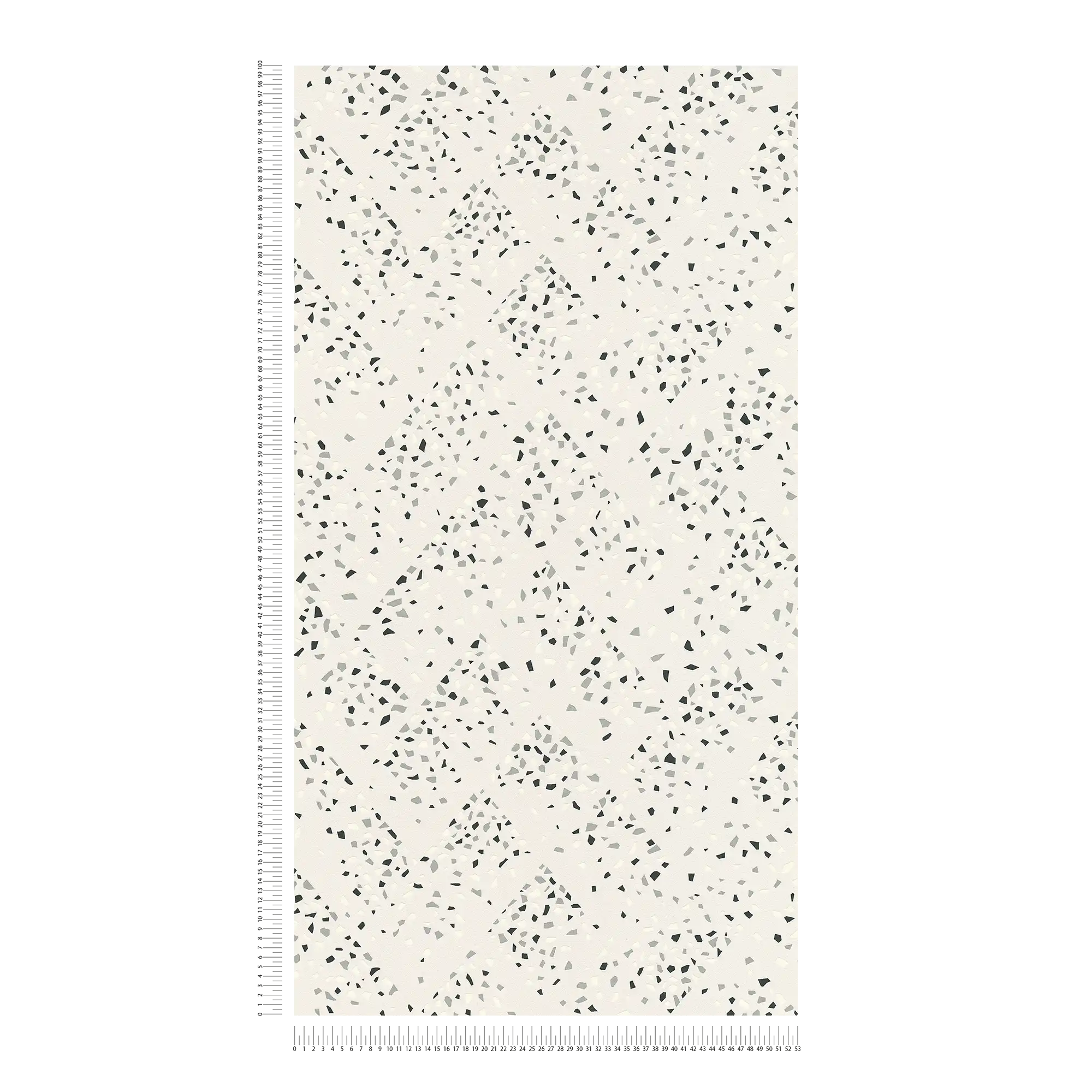             Papier peint motif terrazzo & effet métallique - blanc, noir, argenté
        