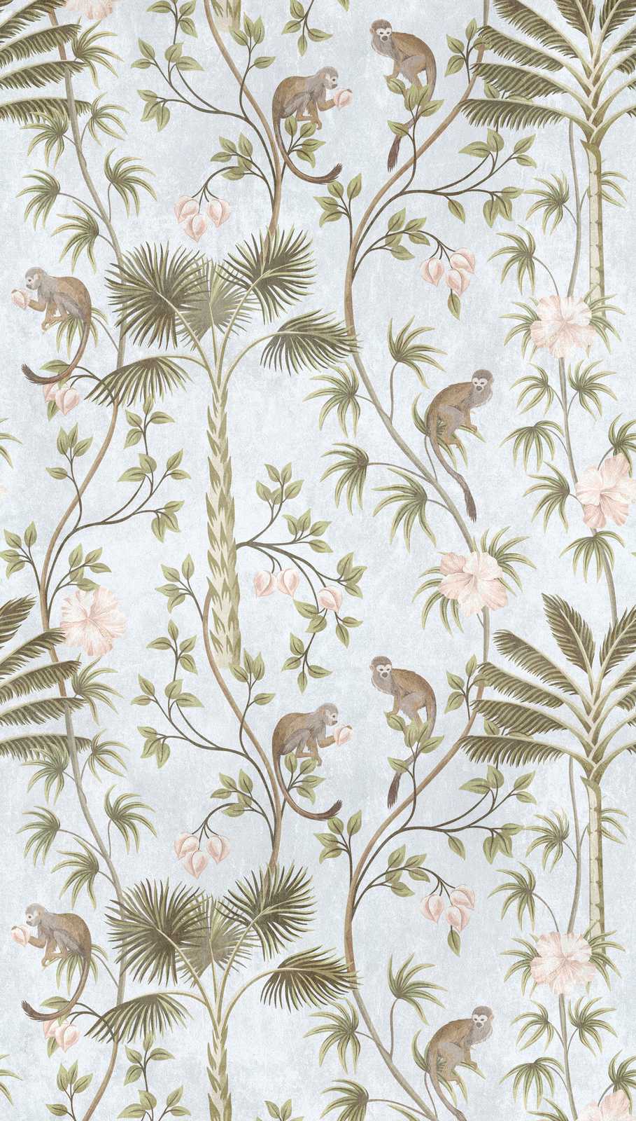             Nouveauté papier peint | Papier peint jungle avec motif palmiers & singes
        