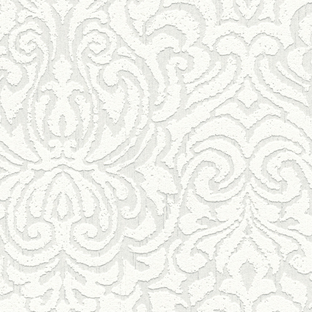             Wallpaper with ornamental pattern and texture effect - white
        