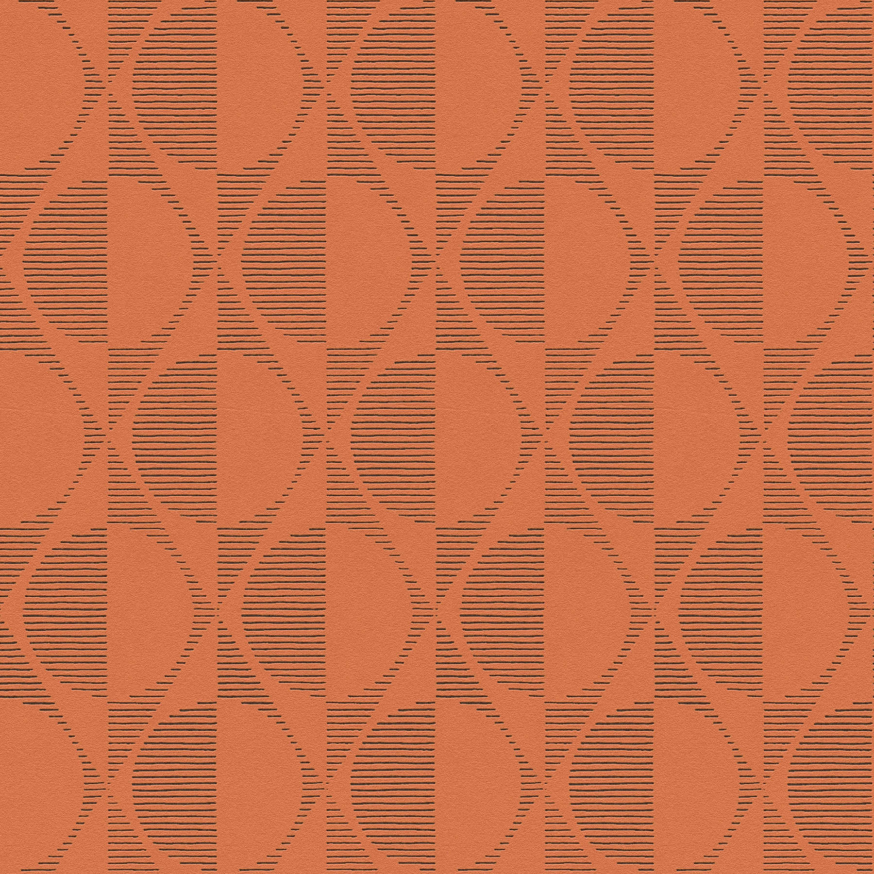 Papier peint rétro avec motifs circulaires et losanges - orange, noir
