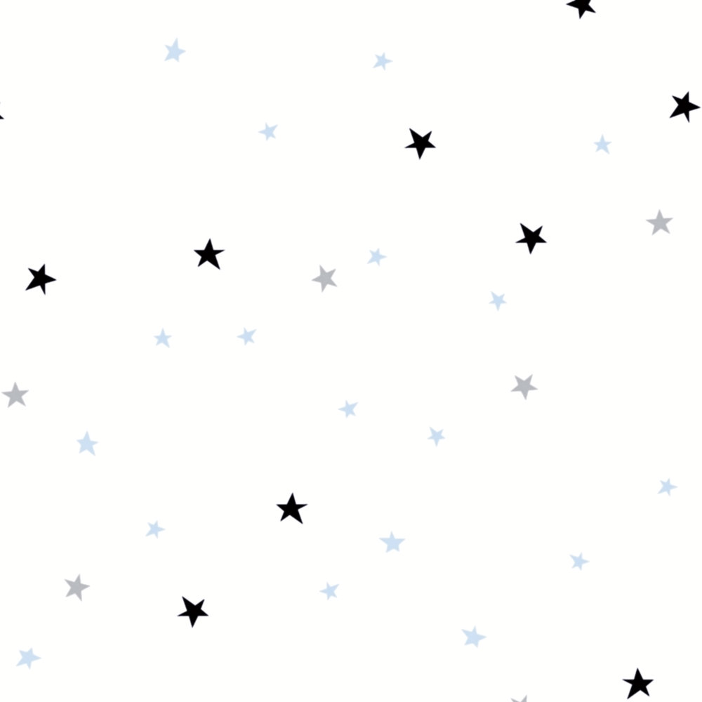             Papel pintado infantil estrellas - azul, blanco, negro
        