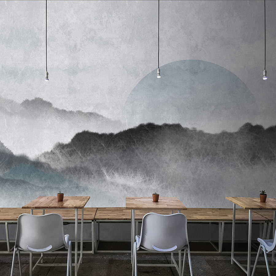         Akaishi 2 - Photo wallpaper Asian art mountain landscape, grey & white
    