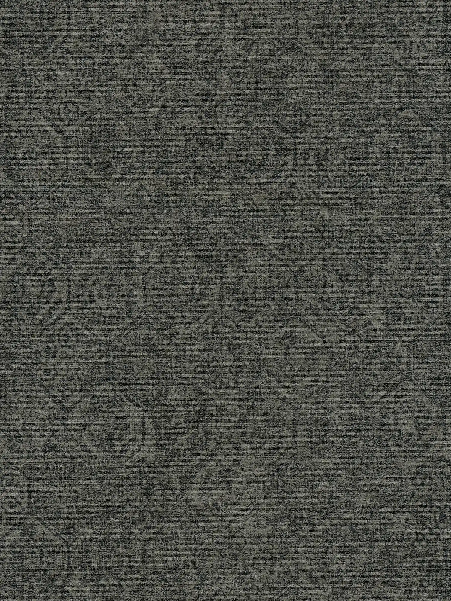 papel pintado con motivos vintage en aspecto floral usado - gris, negro
