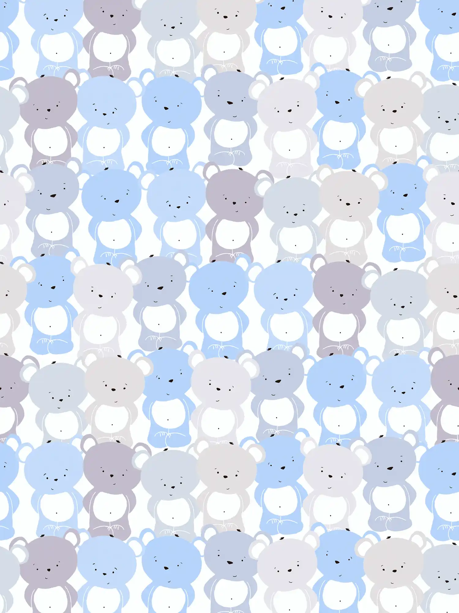 Papier peint enfant chambre garçon motif ourson - bleu, gris , blanc
