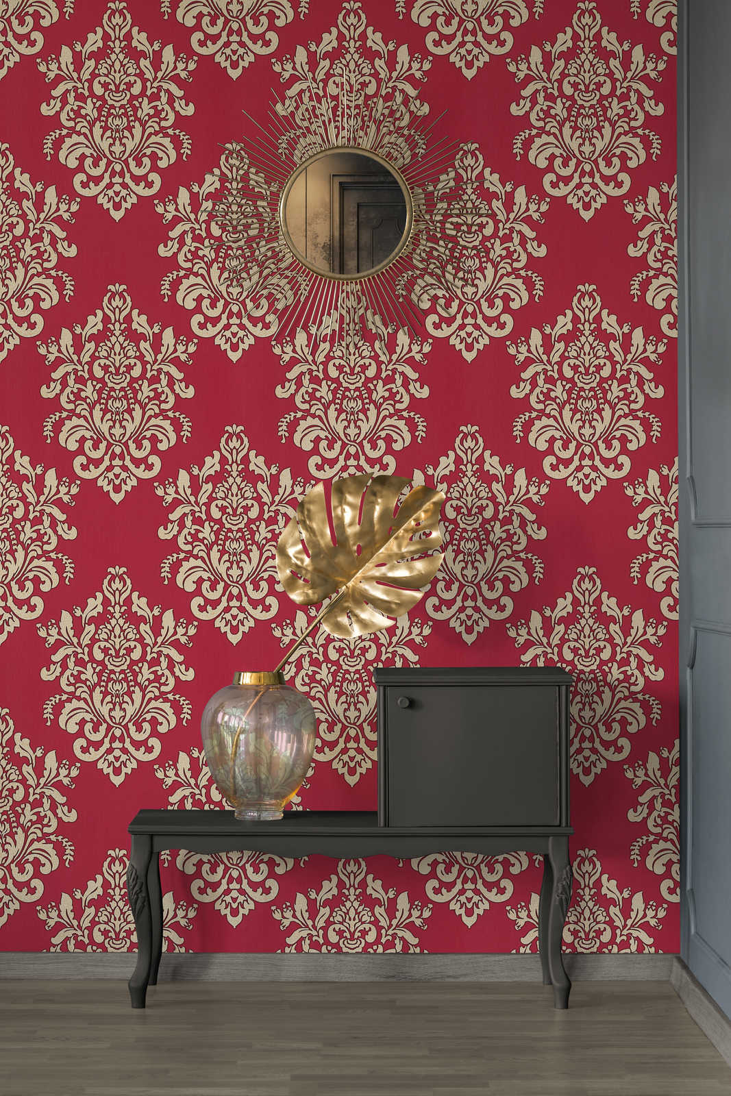             Ornament wallpaper with crackle effect - beige, red
        