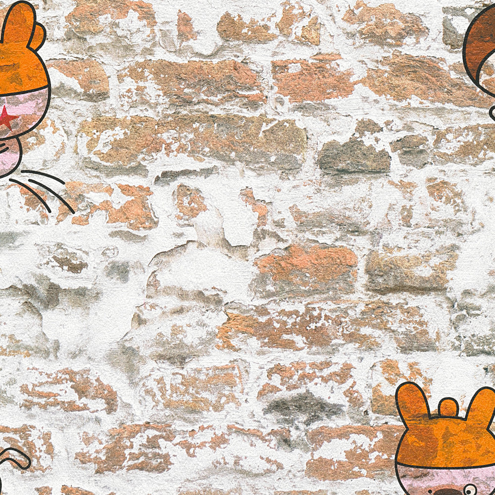            Papier peint imitation mur avec personnages de bande dessinée - marron, beige
        