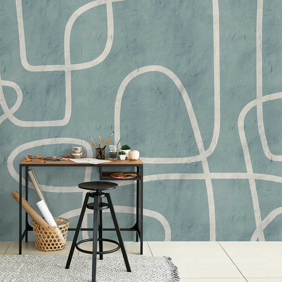 Serengeti 4 - mural clay wall in light blue with line pattern
