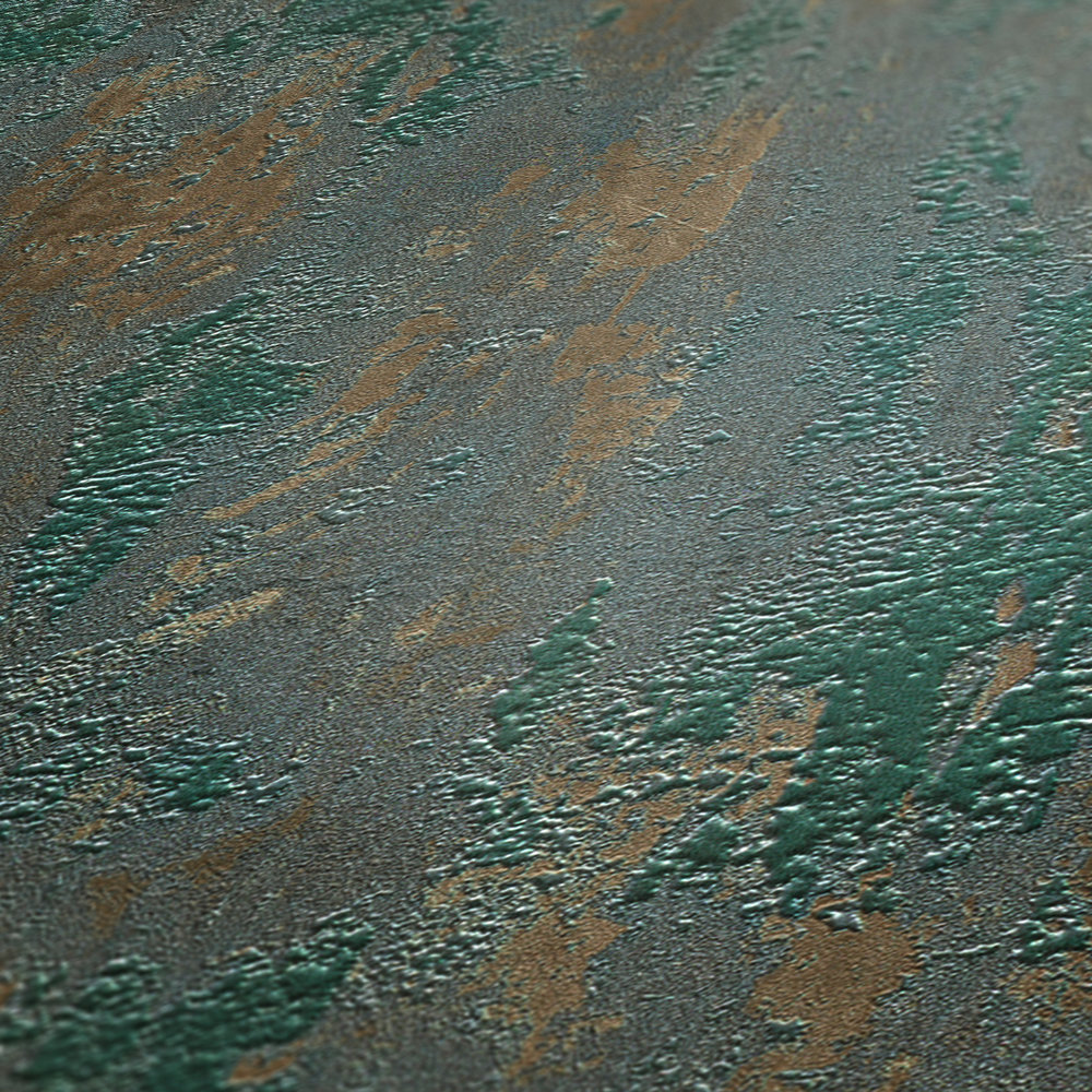             Papier peint cuivre aspect rouille, look usé - marron, vert, métallique
        