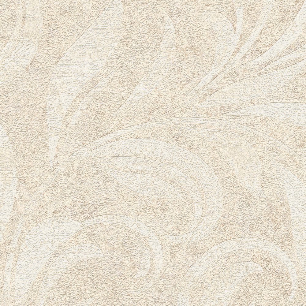             wallpaper tendrils pattern with structure & colour hatching - cream, metallic
        