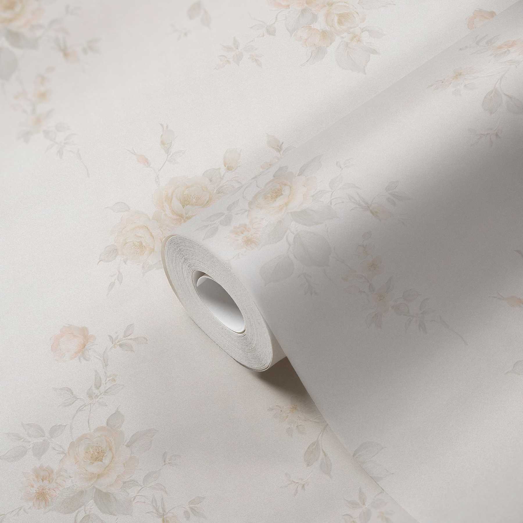             Roses wallpaper floral pattern in country style - cream
        
