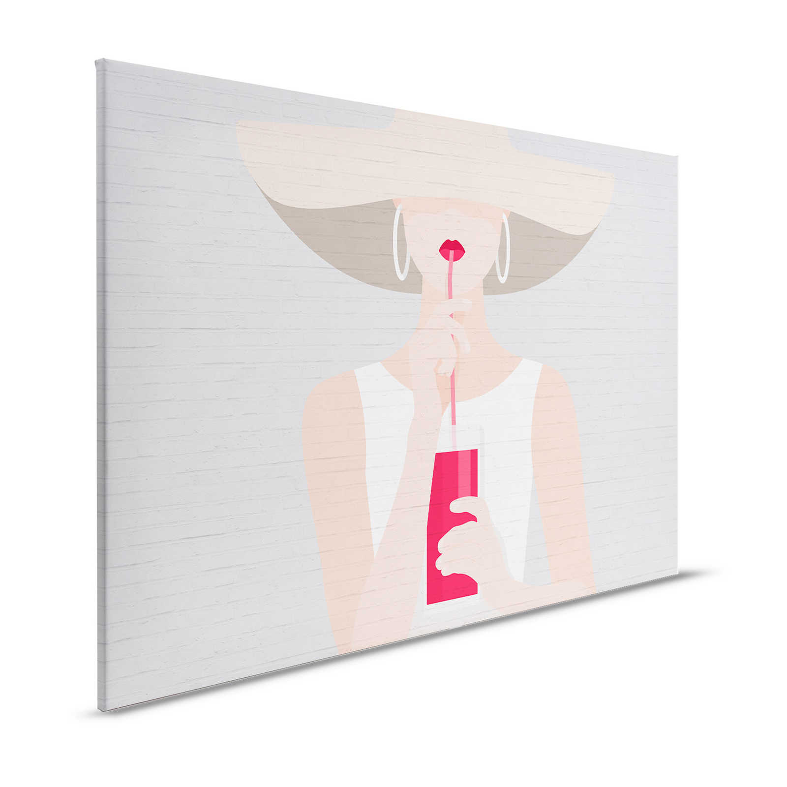 Pittura su tela effetto pietra con motivo femminile in look estivo - 1,20 m x 0,80 m
