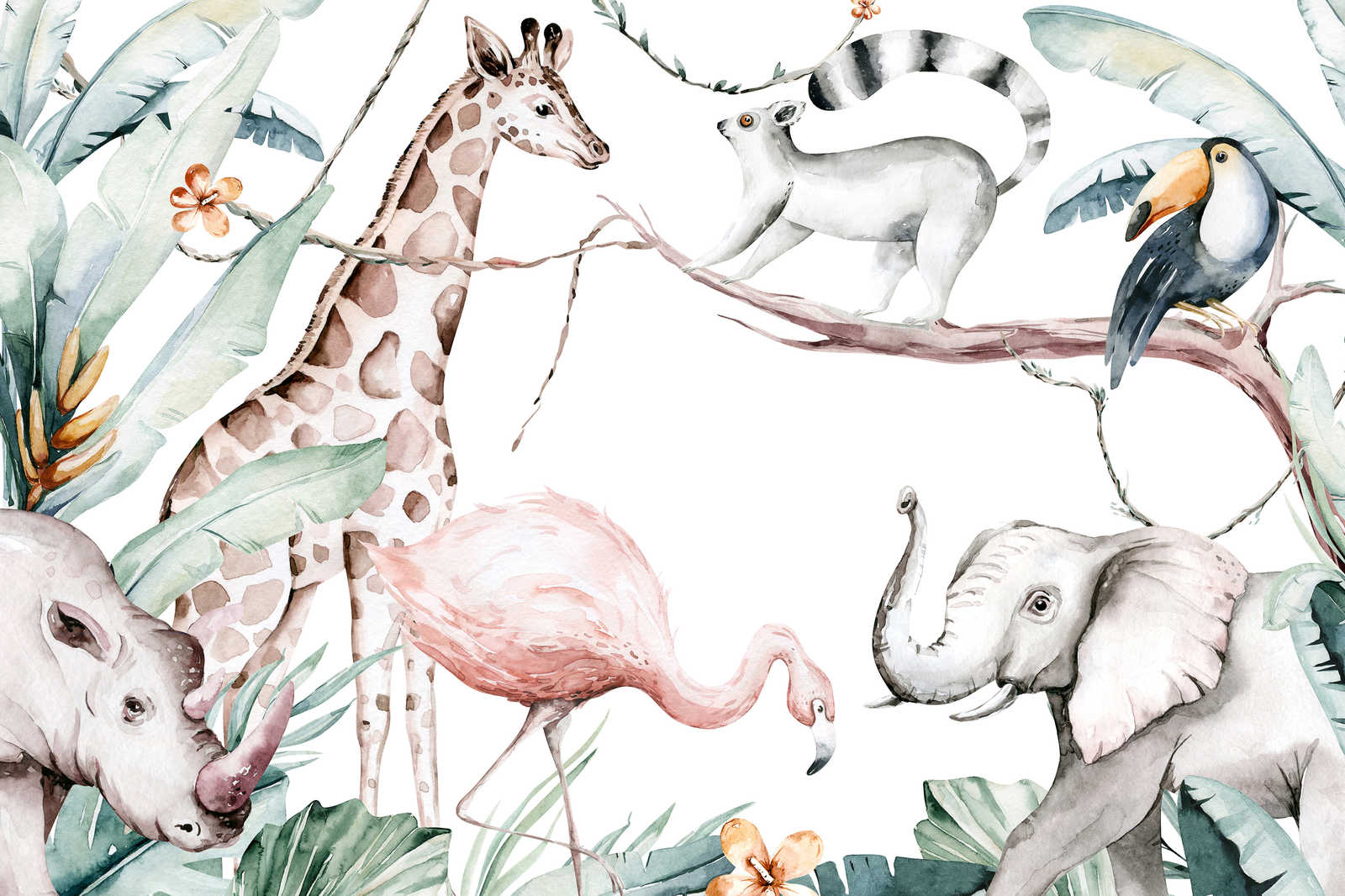             Tableau toile avec animaux de la jungle pour enfants - 0,90 m x 0,60 m
        
