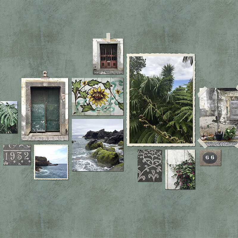 Atlantic Spirit 2 - Wipe clean texture tiles & pictures collage wallpaper - Beige, Green | Pearl smooth fleece
