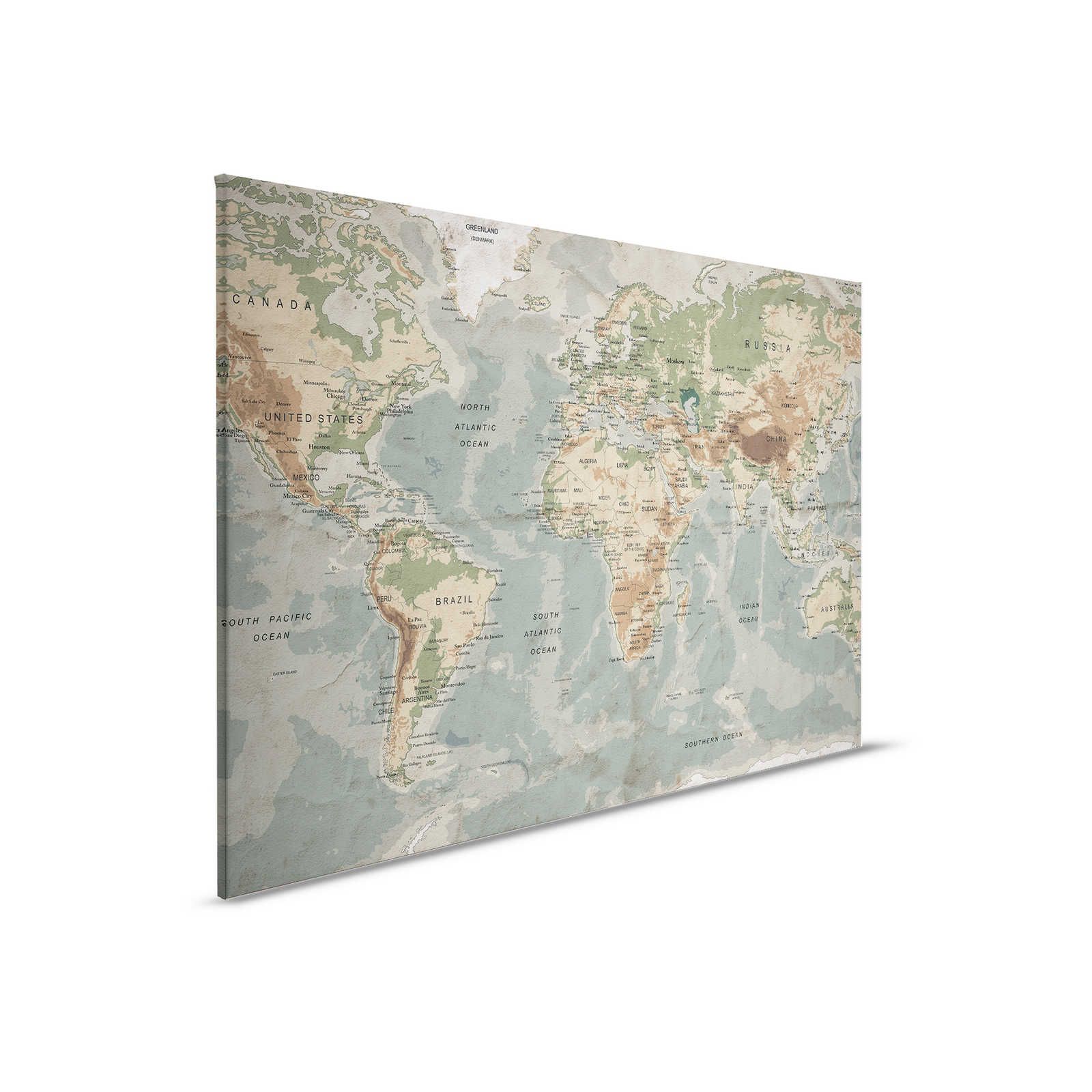 Toile rétro Carte du monde avec dessin typographique - 0,90 m x 0,60 m
