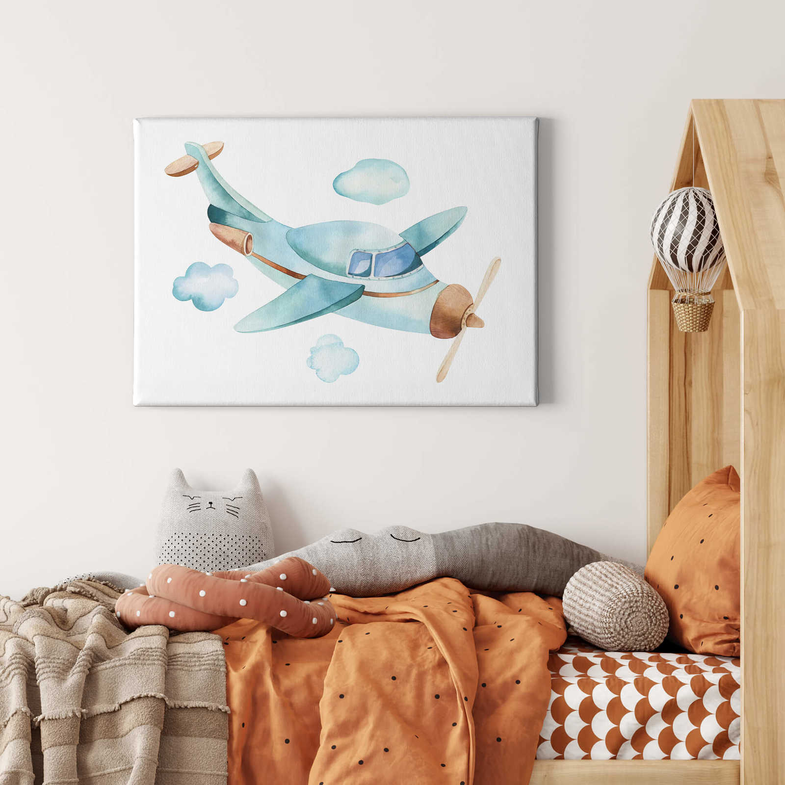             Canvas schilderij Vliegtuig Aquarel Wolken Lucht door Kvilis - 0,70 m x 0,50 m
        