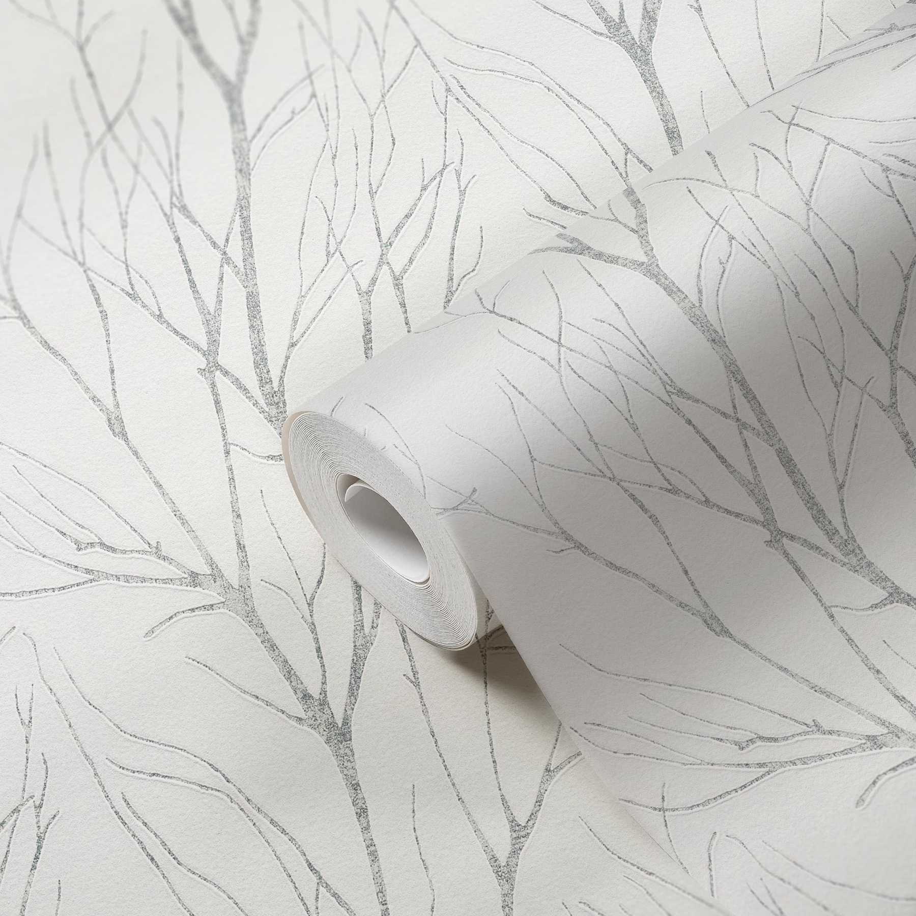             Papier peint intissé motif arbre & effet métallique - beige, gris
        