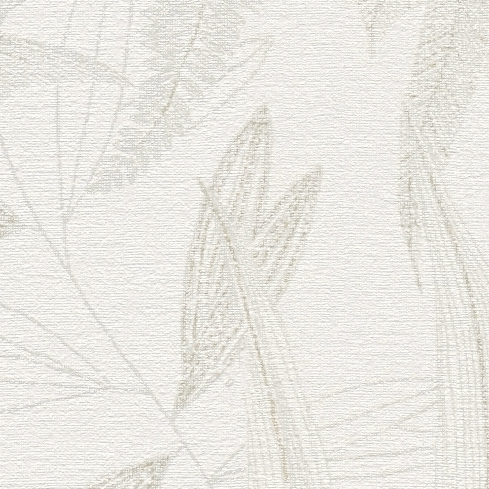             Carta da parati floreale in tessuto non tessuto con motivo a foglie in colori tenui - crema, beige
        