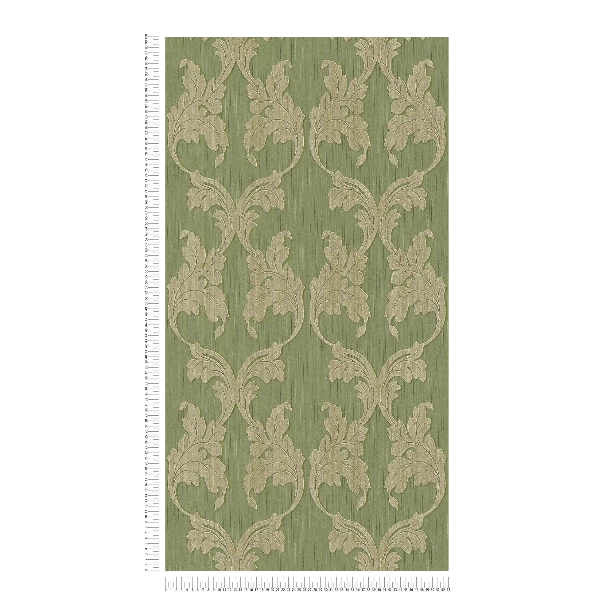             Wallpaper with ornamental vines & textured pattern - green
        