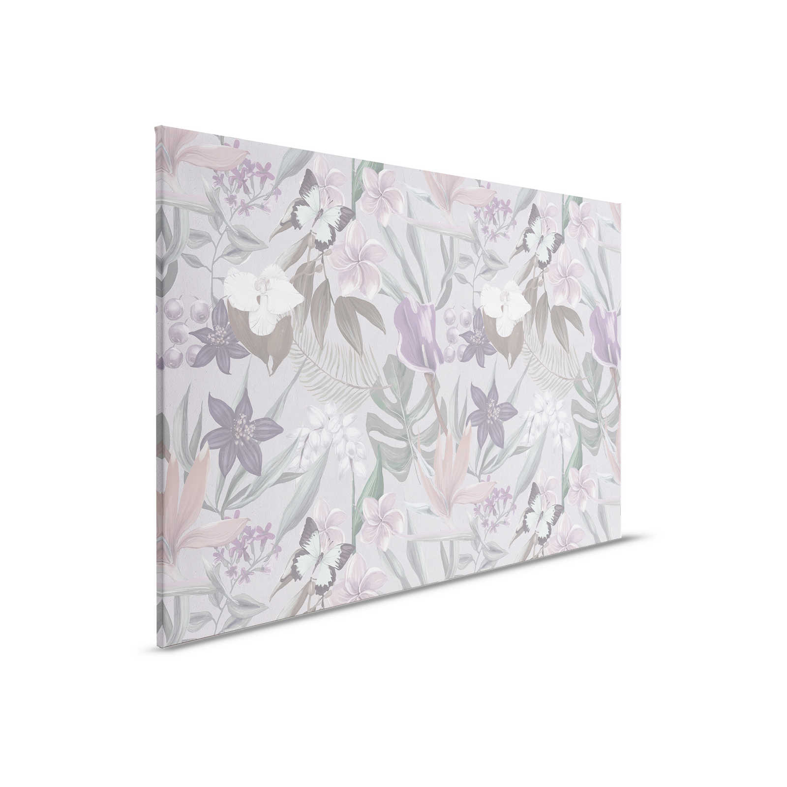 Floral Jungle Canvas Schilderij getekend | roze, wit - 0.90 m x 0.60 m
