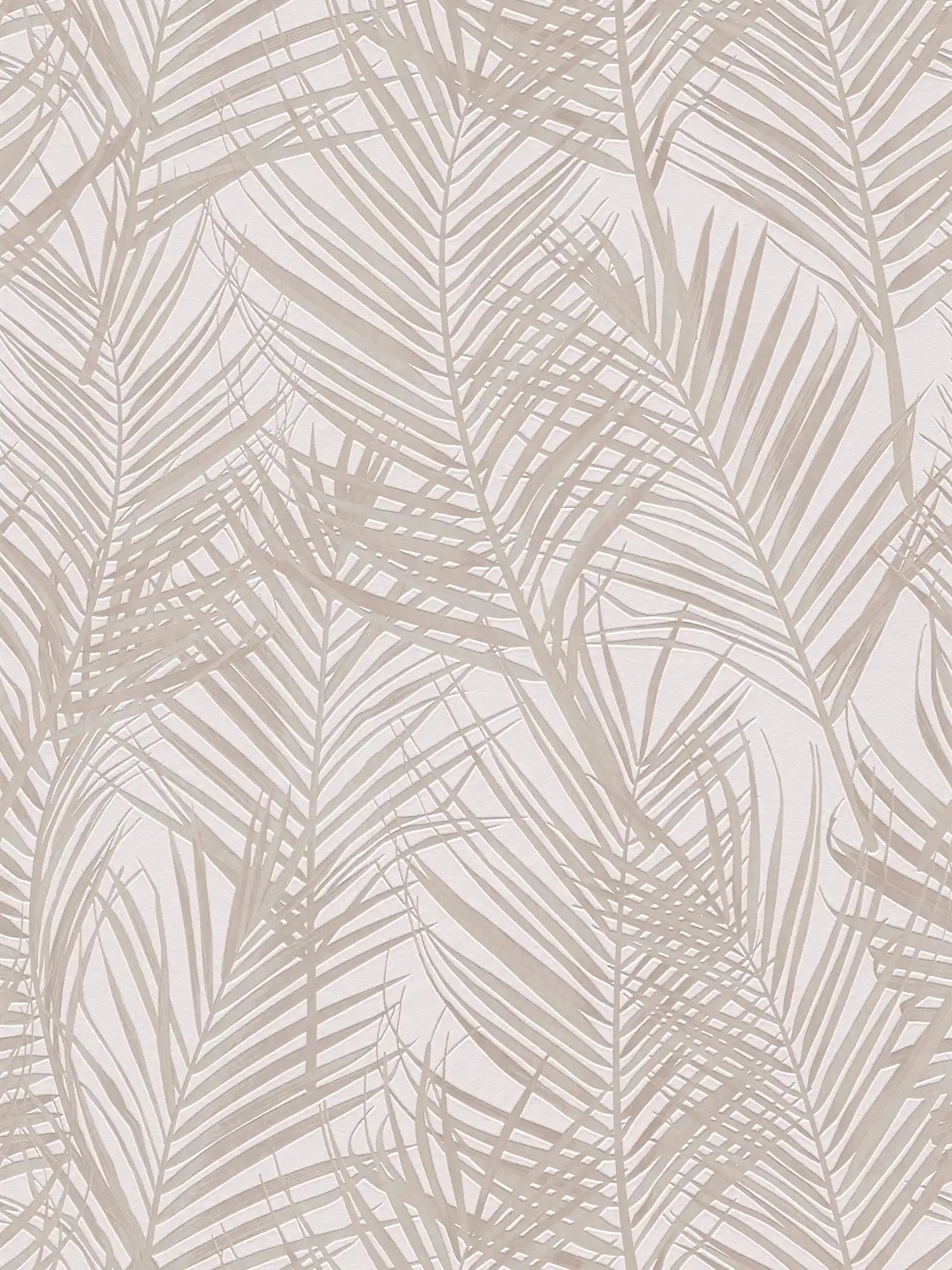 Patroonbehang met palmbladeren in mat - wit, crème
