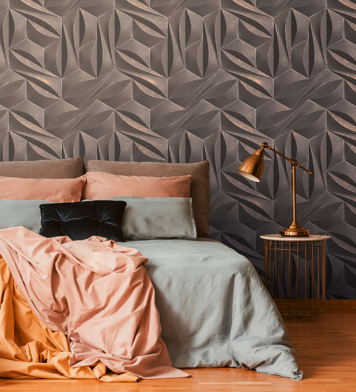            Non-woven wallpaper with metallic 3D look - grey, bronze
        