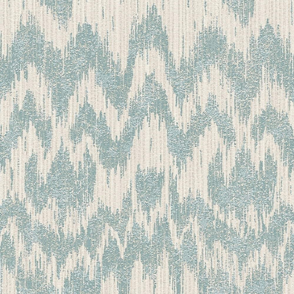             Behang etnische stijl met textuur & metallic effect - Beige, Blauw
        