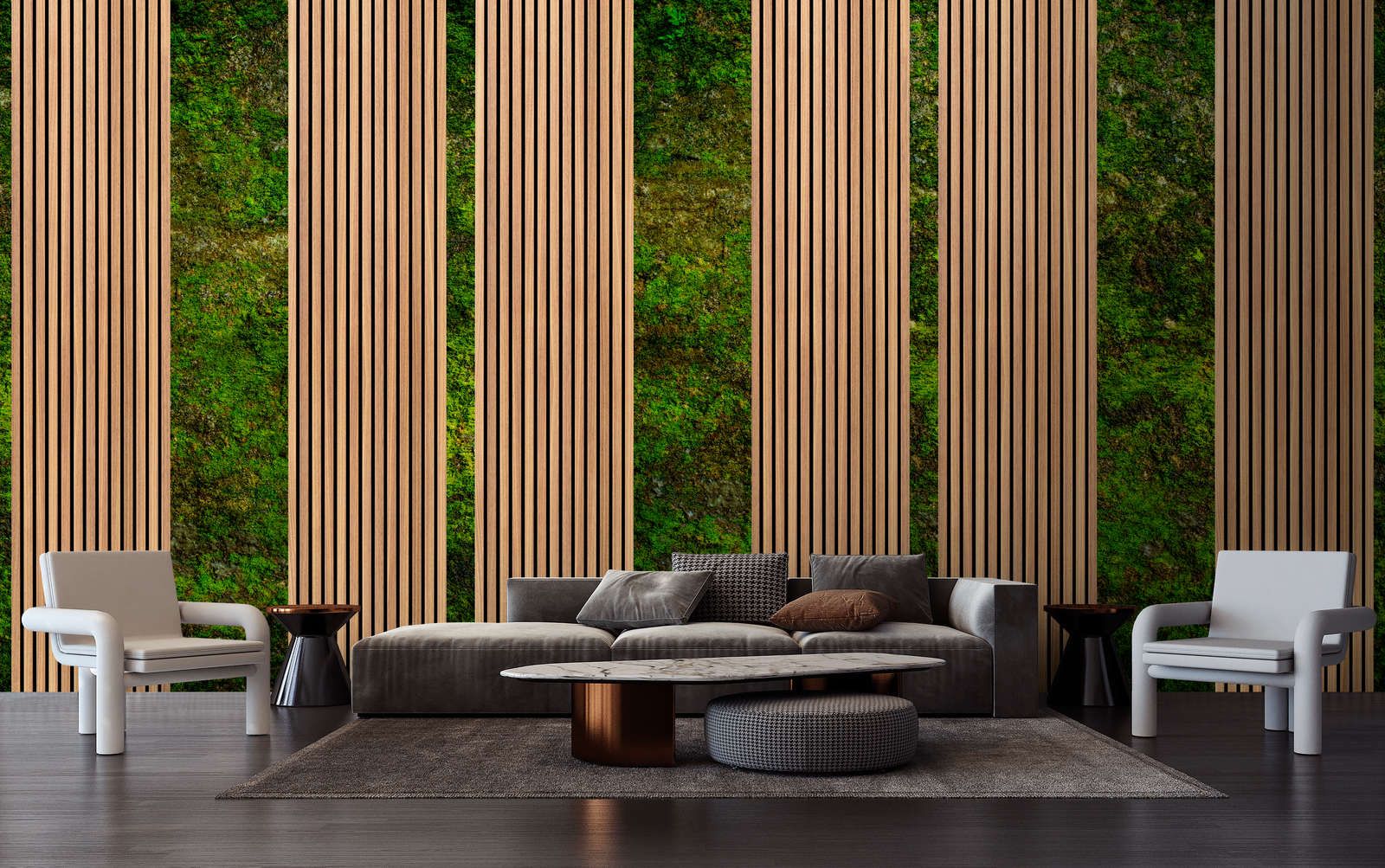             Photo wallpaper »panel 1« - Narrow wood panels & moss - Smooth, slightly shiny premium non-woven fabric
        