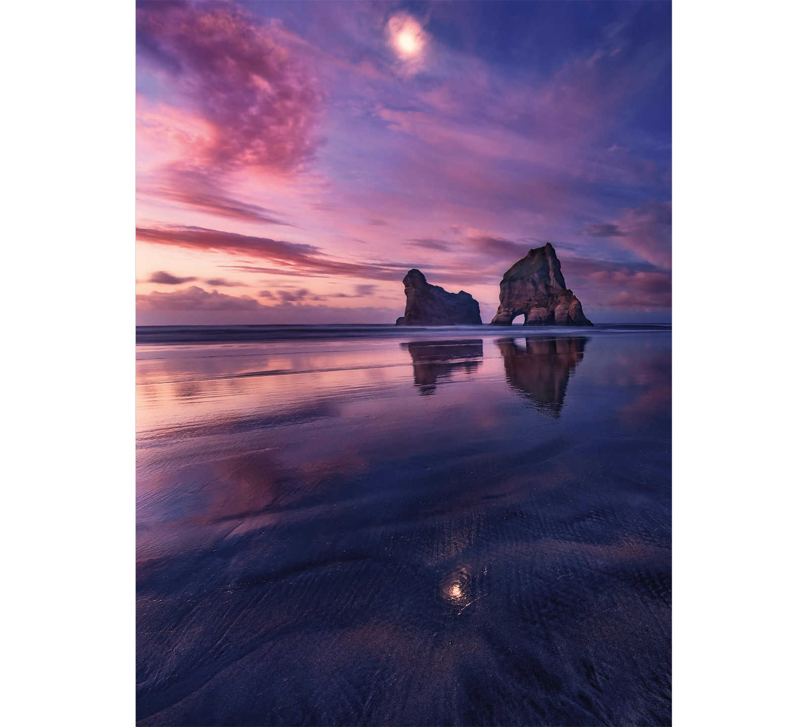Papier peint panoramique paysage plage et mer - violet, bleu
