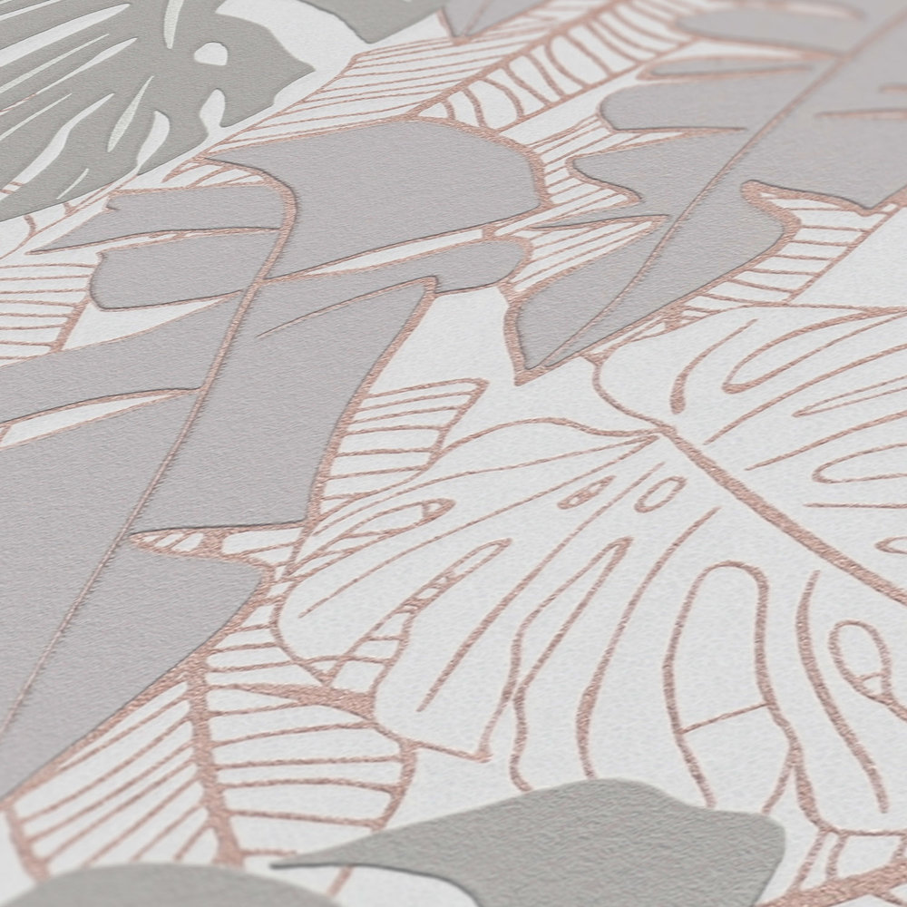             Papier peint intissé avec feuilles de bananier aspect jungle & effet métallisé - gris, métallique
        