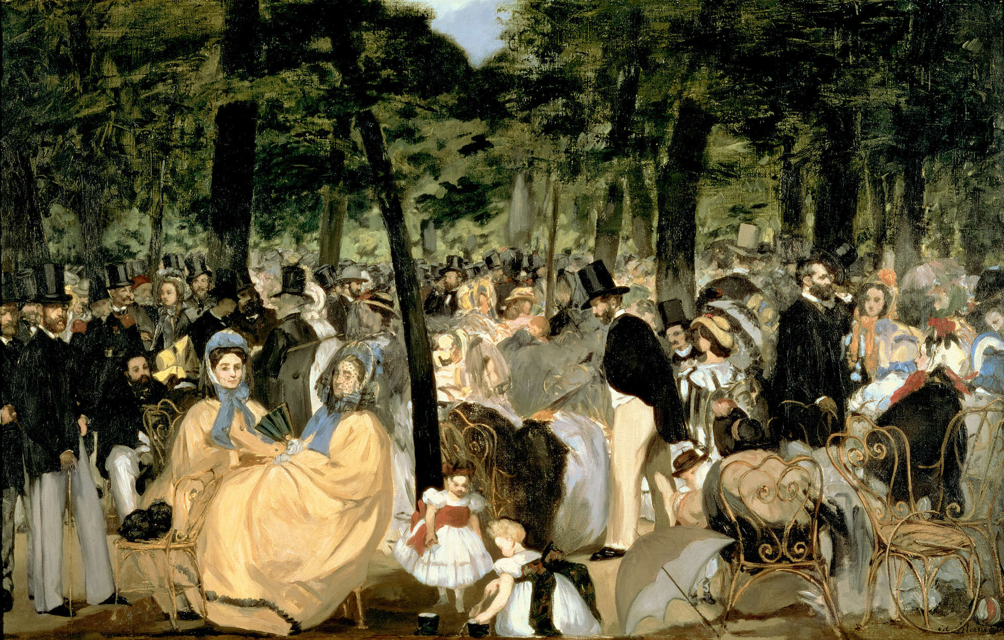             Musica nei giardini delle Tuileries", murale di Edouard Manet
        