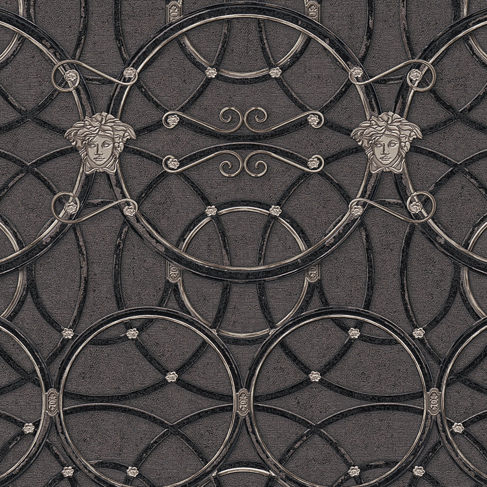             VERSACE Home behang cirkelpatroon, metallic effect - zilver, zwart
        