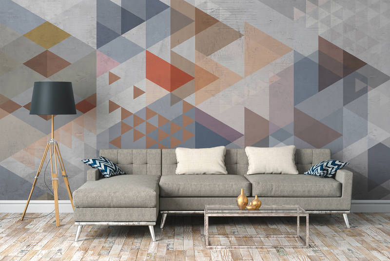             Papier peint panoramique imitation crépi & design losange - bleu, gris, marron
        