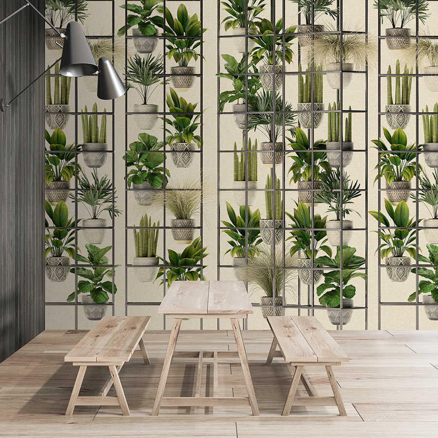 Plant Shop 2 - Papier peint panoramique mur de plantes modernes en vert & gris
