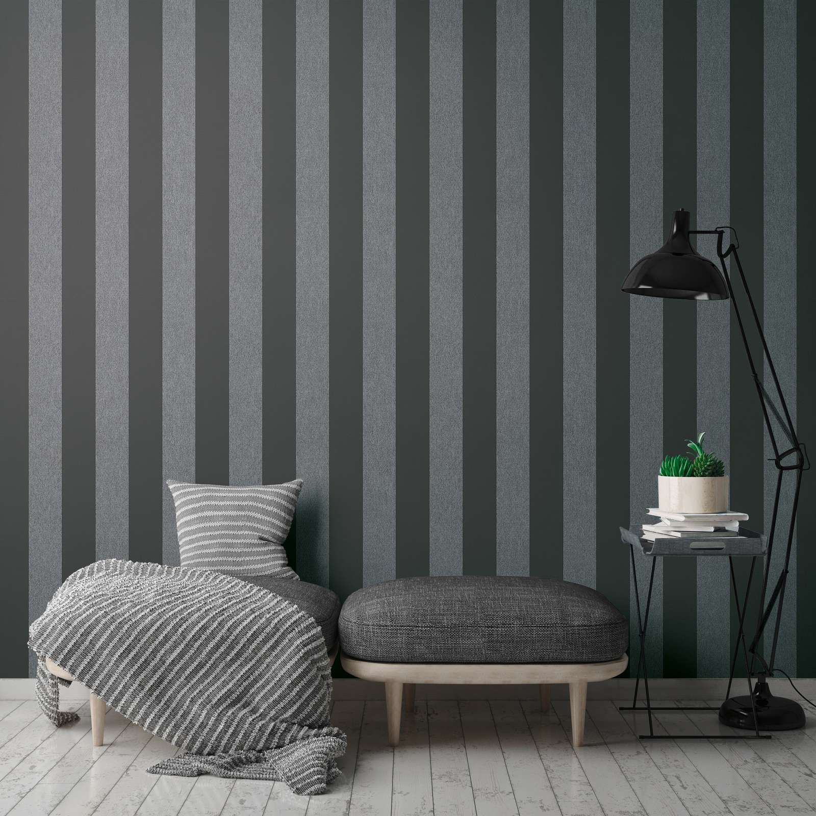             Stripes non-woven wallpaper in matt textured look - black, grey
        
