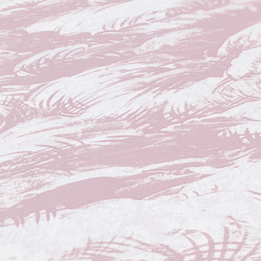             Papier peint vieux rose nuages design paysage vintage - rose, blanc
        