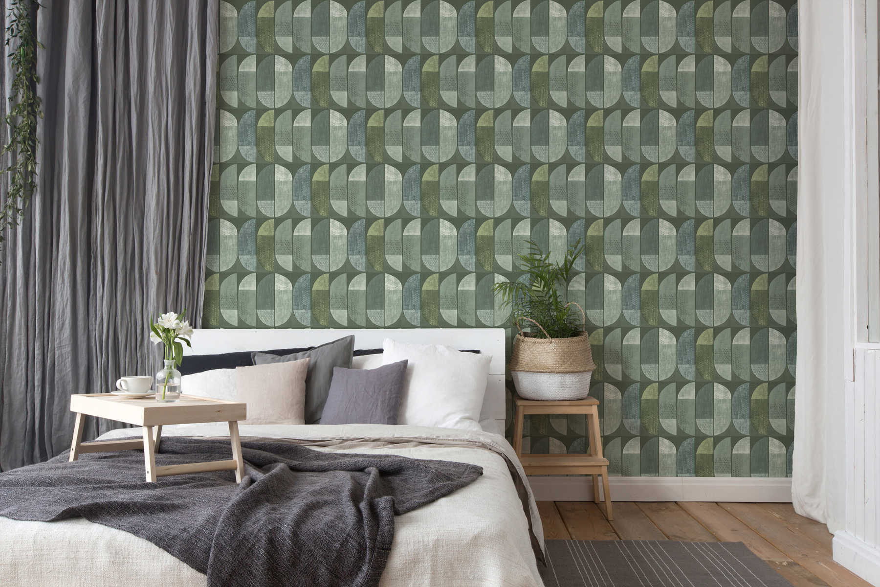             Papier peint motif géométrique rétro, style scandinave - vert
        