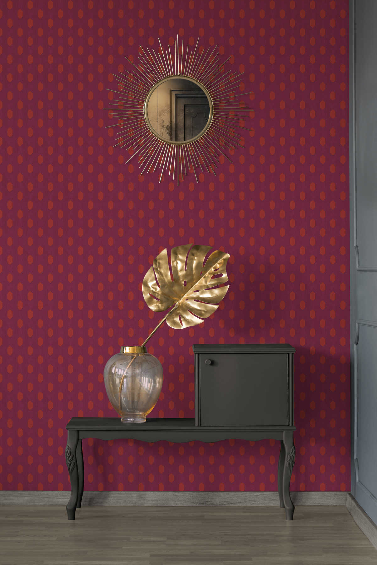             Magenta behang met geometrisch patroon - violet, rood, oranje
        