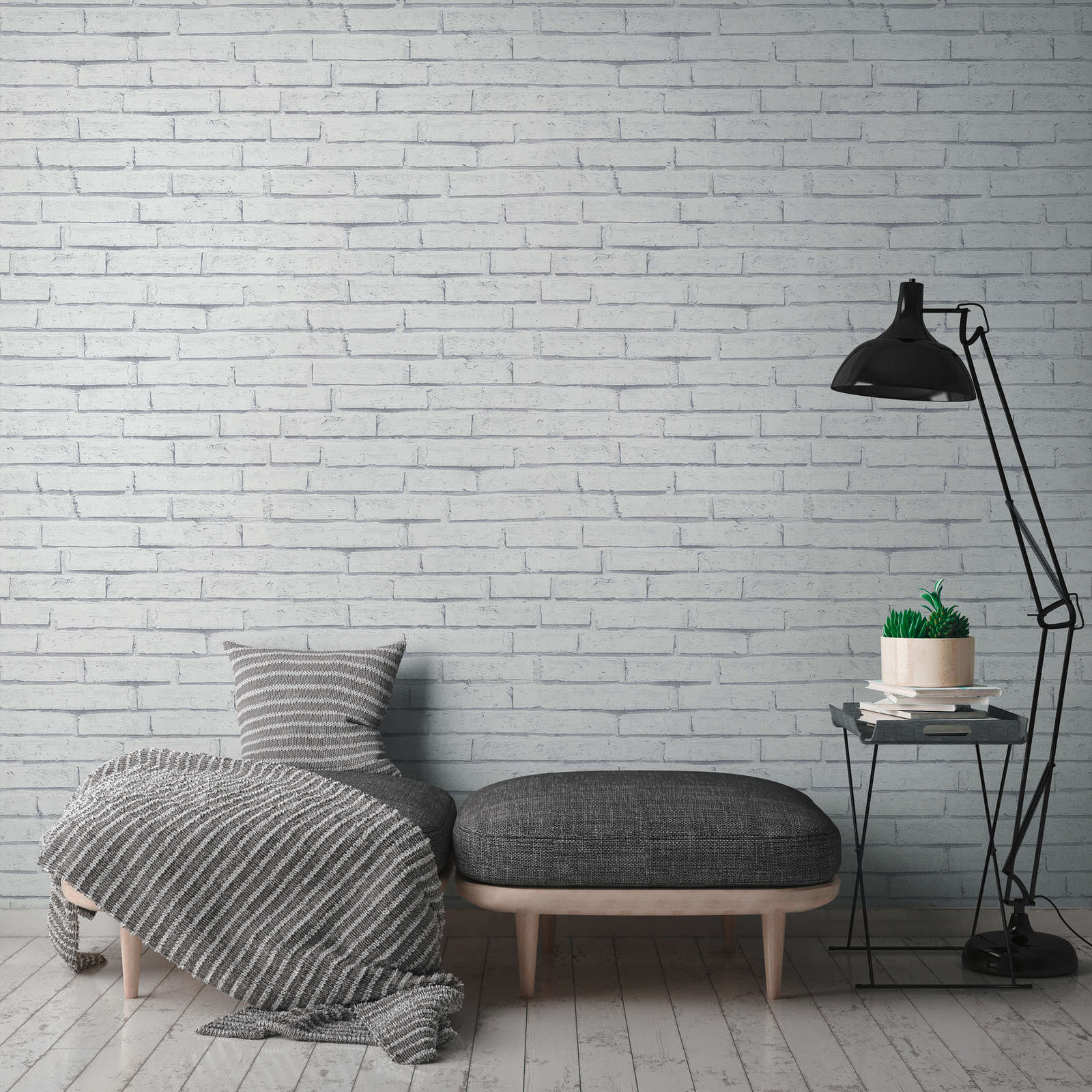             Masonry wallpaper 3D effect,realistic shadows - white, grey
        