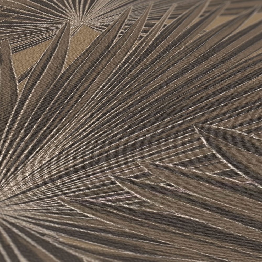             Papel pintado no tejido con hojas de palmera y efecto brillante - marrón, negro
        