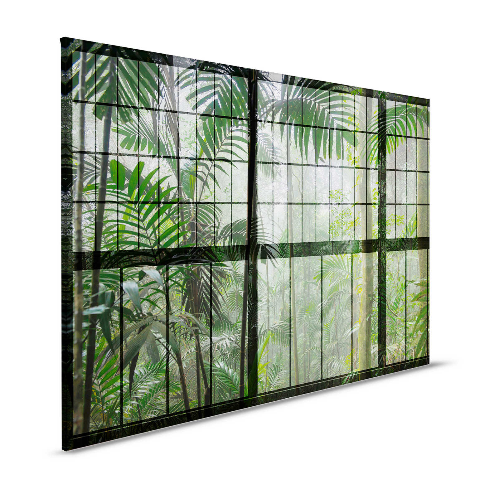 Rainforest 1 - Loft Raam Canvas Schilderij met Uitzicht op de Jungle - 1.20 m x 0.80 m
