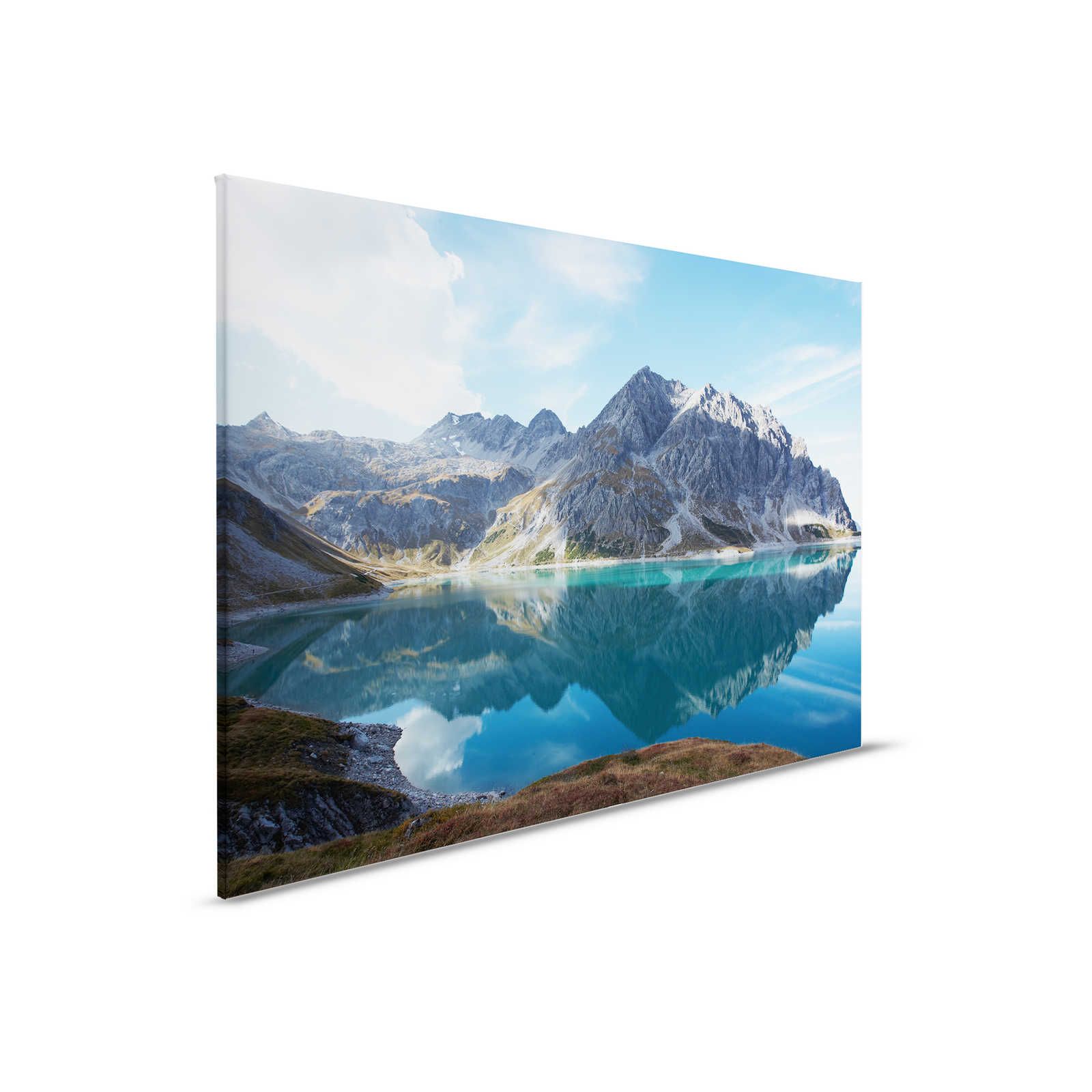 Mountain Lake Clear - Canvas painting Nature Panorama Mountain Lake Idyll - 0,90 m x 0,60 m

