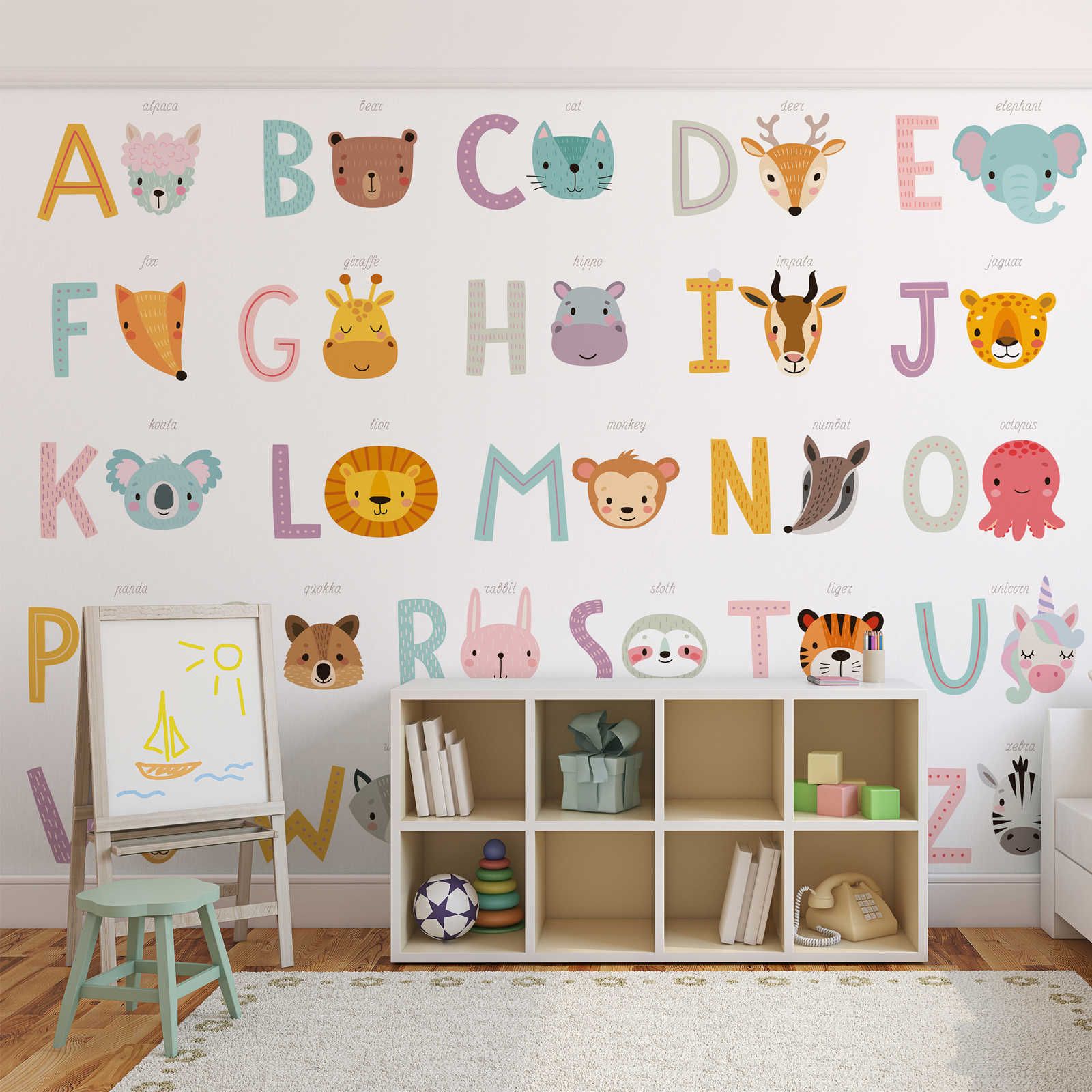 Photo wallpaper ABC with animals and animal names - Smooth & matt non-woven
