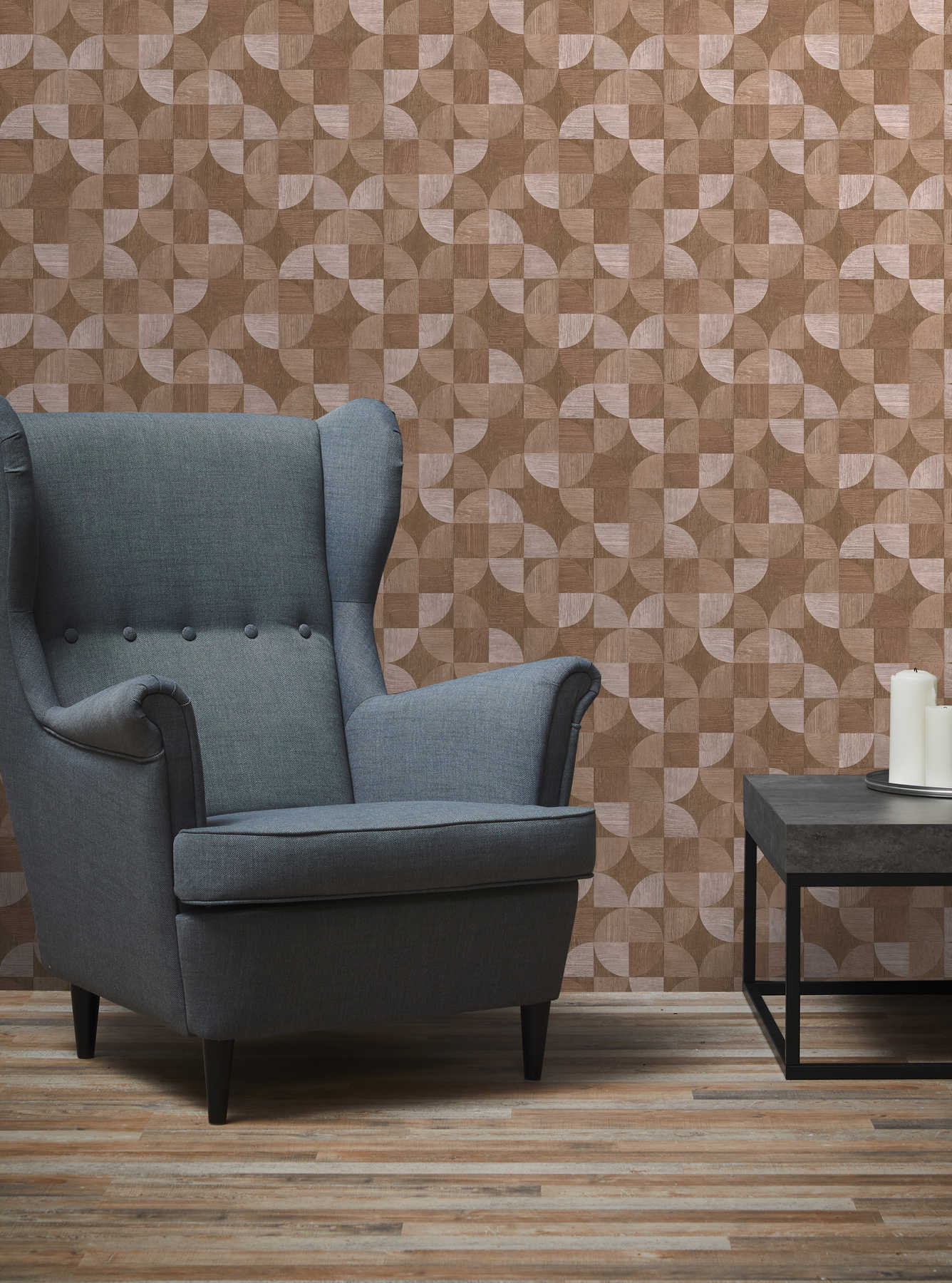             Behang met grafisch patroon in houtlook - bruin, beige
        